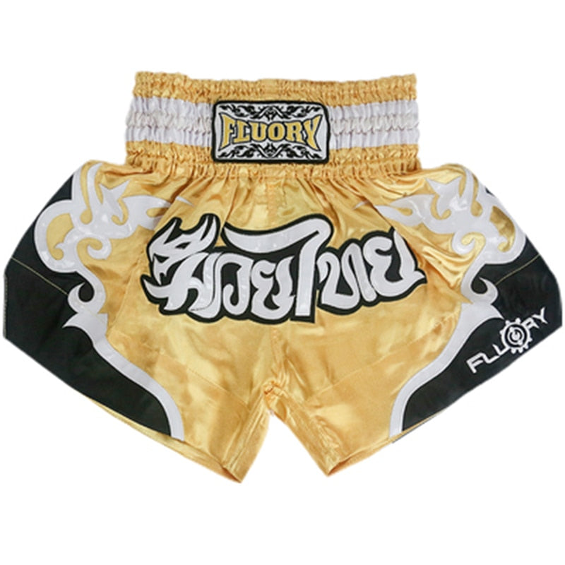 Fluory  Men Women Kids Fight shorts Boxing Pants Shorts embroidery MMA Shorts Muay thai shorts for combat games