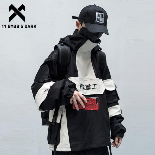 11 BYBB&#39;S DARK Patchwork Hip Hop Streetwear Hoodies Men 2020 Color Block Mulit Pockets Harajuku Japanese Hooded Jackets Coats
