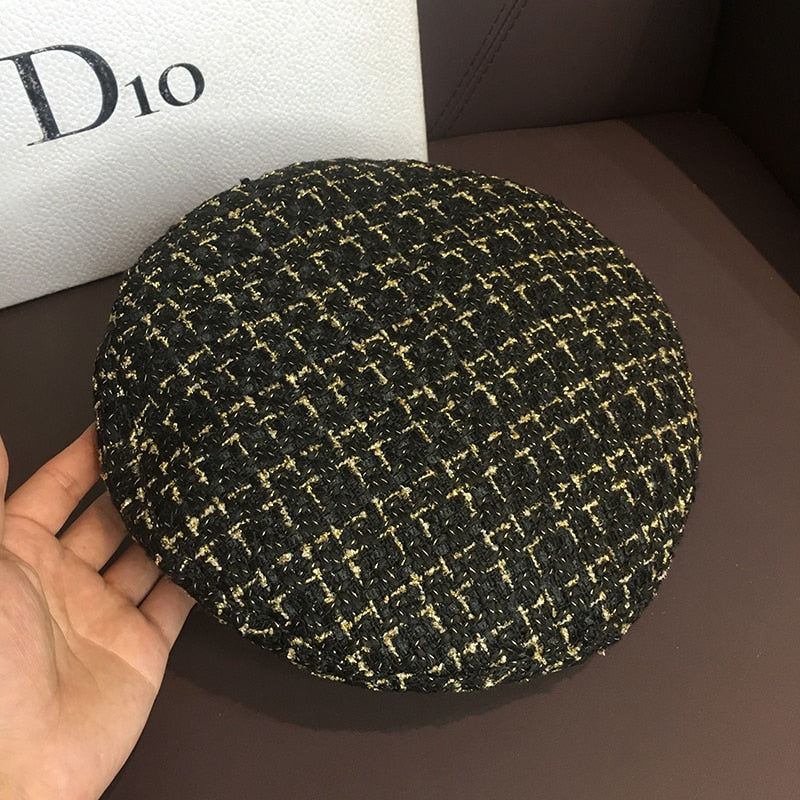 K219 Women&#39;s Hat Beret Hat Ins Tide Retro Woven Octagonal Hat Spring And Autumn Korean Version Of The Wild Painter Hat Lattice