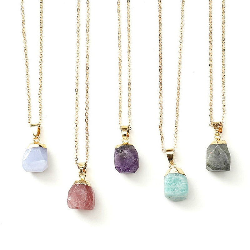 Fashion Quartz Pendant Necklace Natural Stone Irregular Crystal Necklace Female Bohemian Jewelry