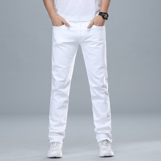 Classic Style Men&#39;s Regular Fit White Jeans Business Fashion Denim Advanced Stretch Cotton Trousers Male Brand Pants