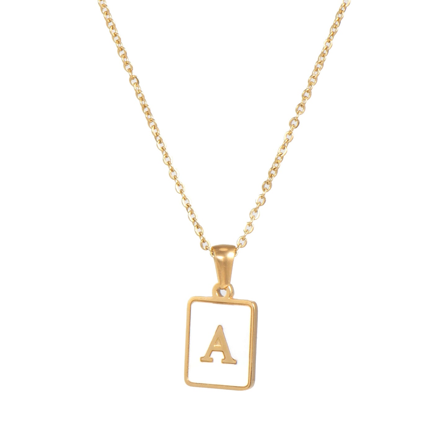 2021 Trend 18K Golden Chain Necklaces Male Square Natural Shell Initial Letters Pendant Stainless Steel Jewelry for Women Gifts
