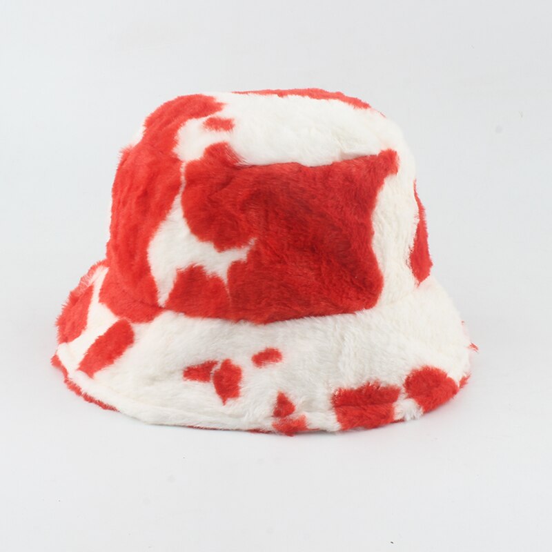 Faux Fur Winter Hats For Women Black White Cow Print Bucket Hat Men Panama Fisherman Caps Gorras