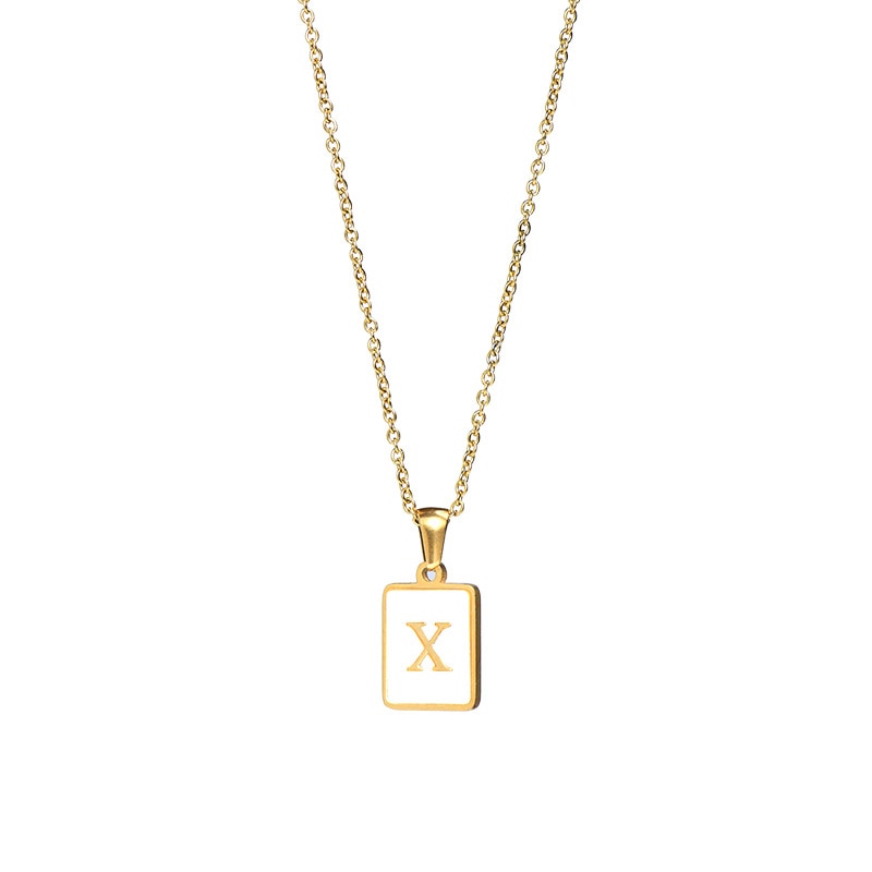 2021 Trend 18K Golden Chain Necklaces Male Square Natural Shell Initial Letters Pendant Stainless Steel Jewelry for Women Gifts