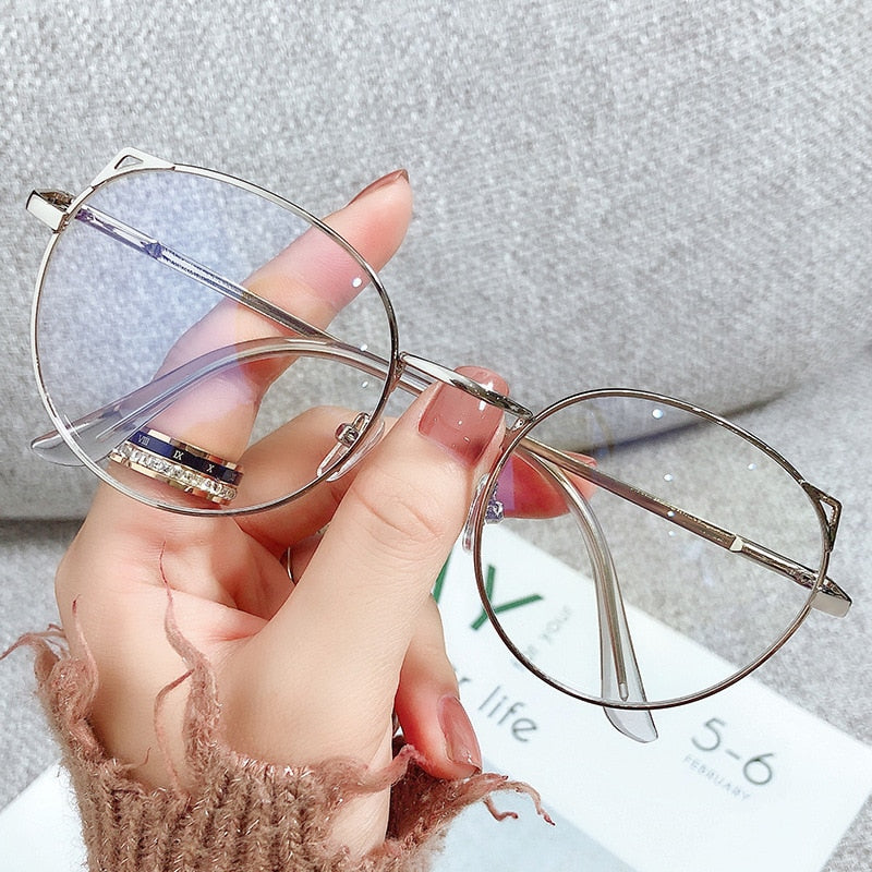 2022 Trends Women Office Anti Blue Light Oversized Computer Glasses Cat Eye Female Blue Blocking Big Size Eyeglasses Alloy Frame