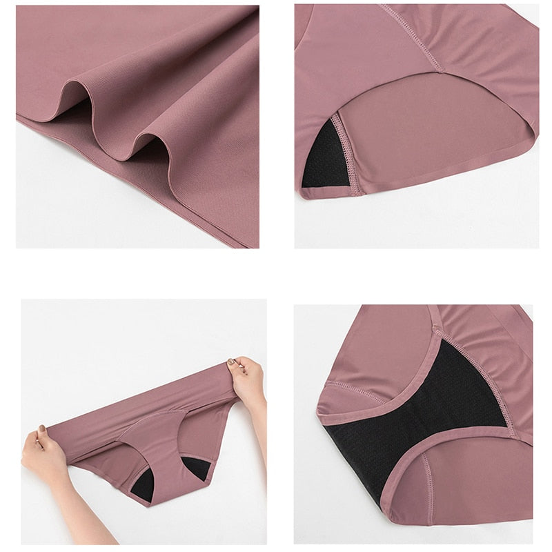 Women&#39;s Seamless Ice Silk Underwear Menstrual Period Brief High-Cut Bikinis Menstrual Leak Proof Underwear for Women Bikini