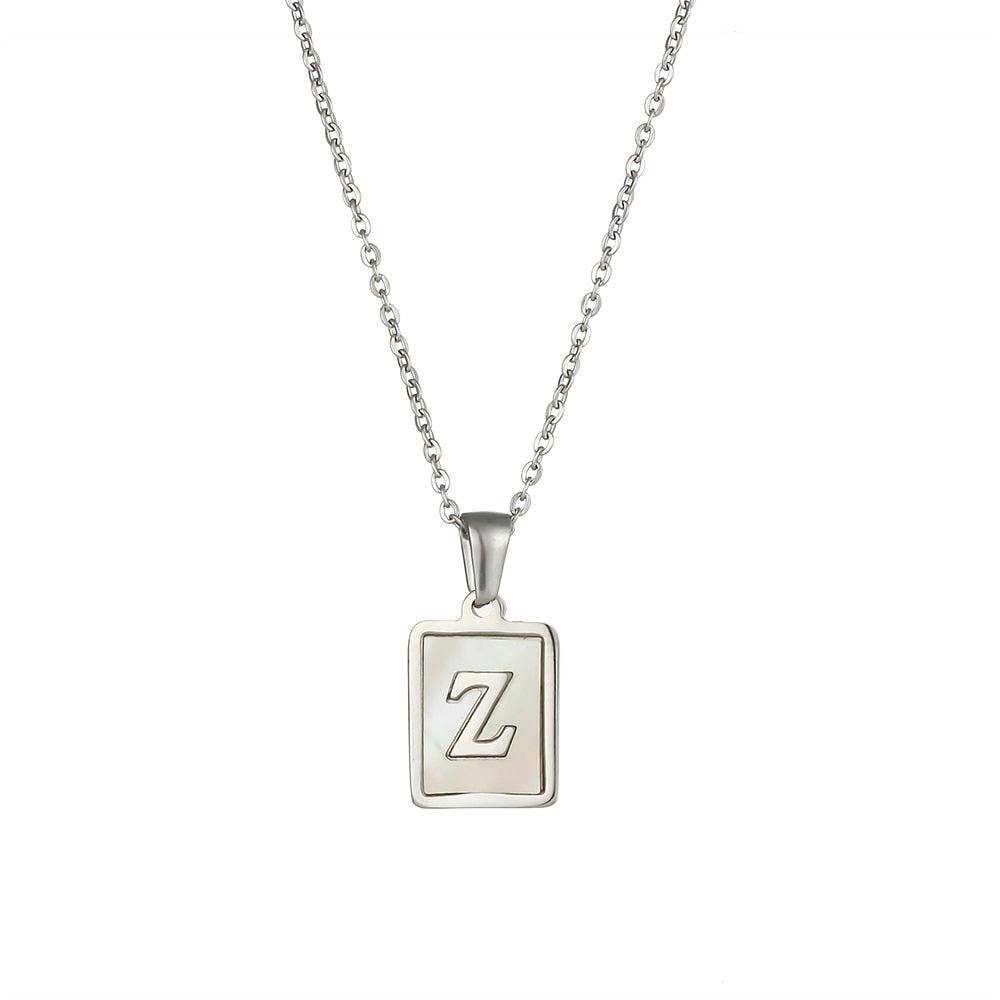 2021 Trend 18K Golden Chain Necklaces Male Square Natural Shell Initial Letters Pendant Stainless Steel Jewelry for Women Gifts