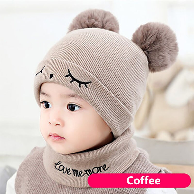 2Pcs Baby Hat Scarf Set Bear Cat Warm Knitted Baby Winter Hat Cap Bonnet Kids Hat Boy Girl Caps Boys Girls Crochet Beanie Autumn