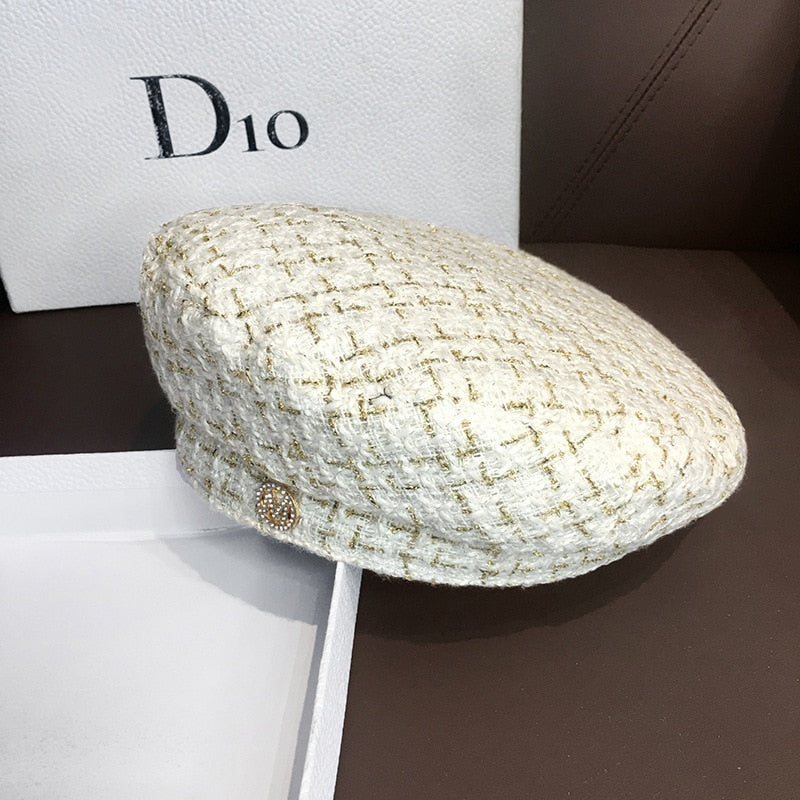 K219 Women&#39;s Hat Beret Hat Ins Tide Retro Woven Octagonal Hat Spring And Autumn Korean Version Of The Wild Painter Hat Lattice