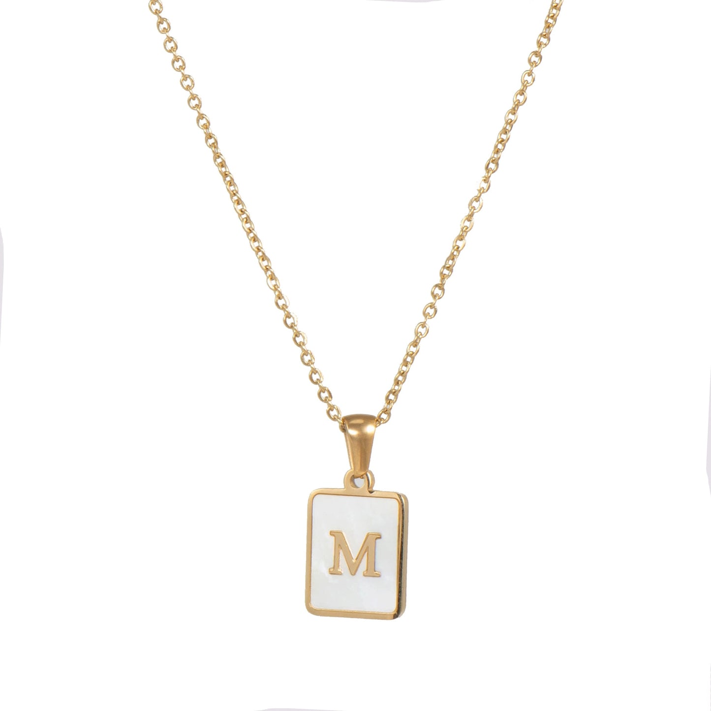 2021 Trend 18K Golden Chain Necklaces Male Square Natural Shell Initial Letters Pendant Stainless Steel Jewelry for Women Gifts