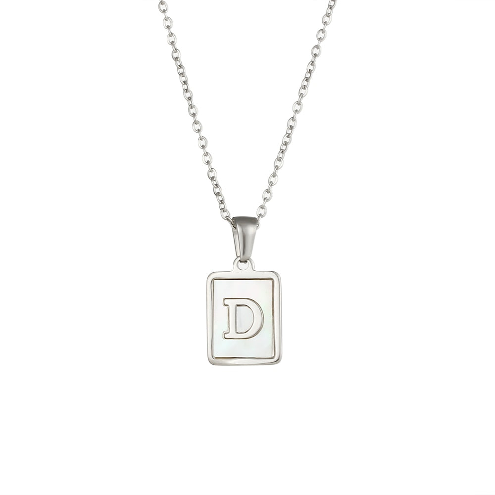 2021 Trend 18K Golden Chain Necklaces Male Square Natural Shell Initial Letters Pendant Stainless Steel Jewelry for Women Gifts