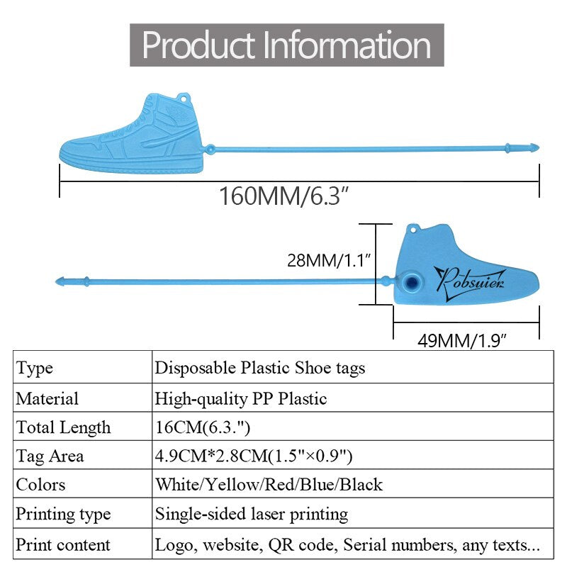 100 Custom Logo on AJ Labels Tags Off Disposable White Plastic Brand Printed Hang Label Tag for Sneakers Air Shoes 160mm/6.3"
