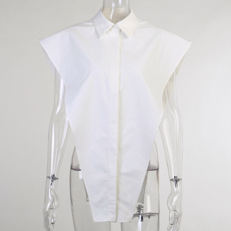 Viifaa Novelty Tops Sexy Cut Out Side Button Up White Shirt Women Fashion Clothing Sleeveless Oversized Shirts
