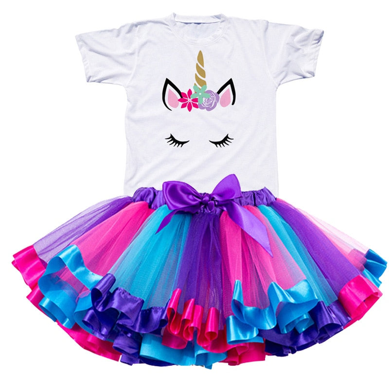 Kids Clothes Summer Fashion Unicorn T shirt whit Skirt Baby Girls Clothes Chilren Birthday Clothes Sets for 3 4 5 6 7 8 Yrs Girl