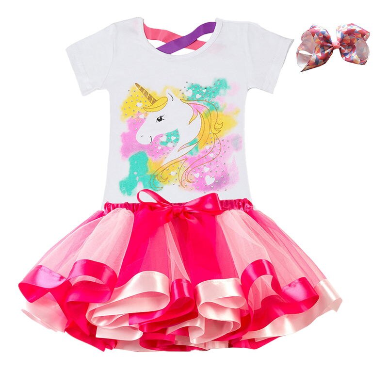 Kids Clothes Summer Fashion Unicorn T shirt whit Skirt Baby Girls Clothes Chilren Birthday Clothes Sets for 3 4 5 6 7 8 Yrs Girl