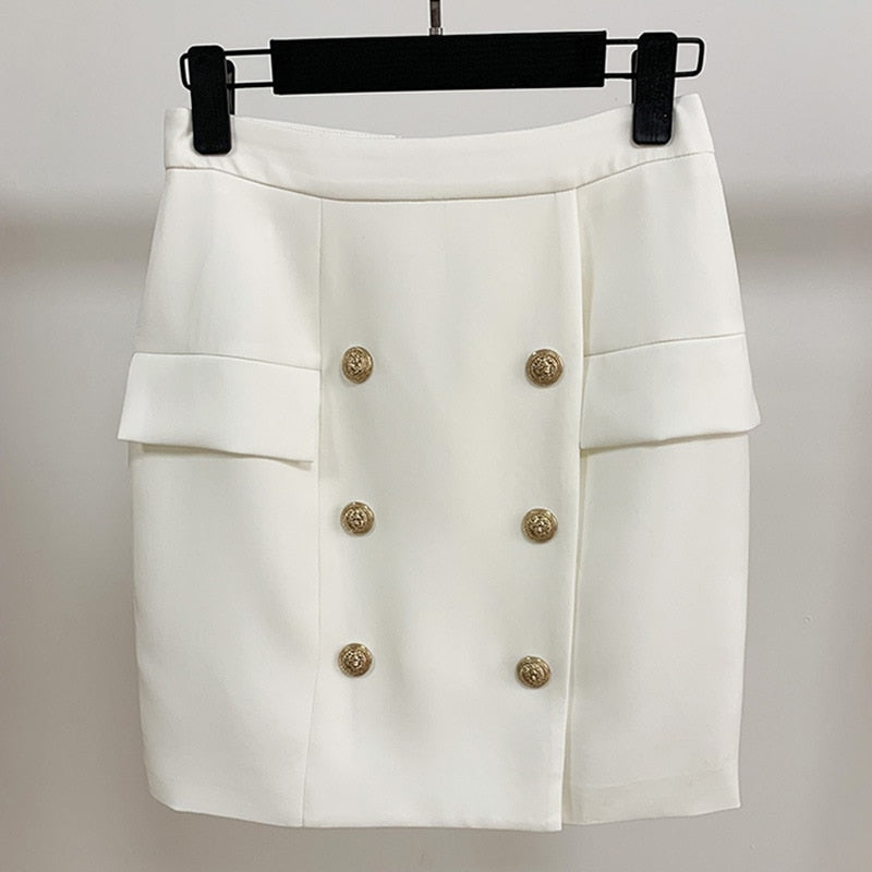 HIGH STREET Newest 2022 Designer Career Skirt Women's Metal Lion Buttons Embellished Mini Skirt