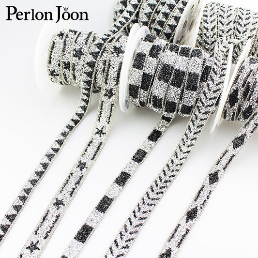 1 yard black white glitter resin DIY crystal ribbon bottom hot melt glue ironing on the accessories of shoes clothing TR098