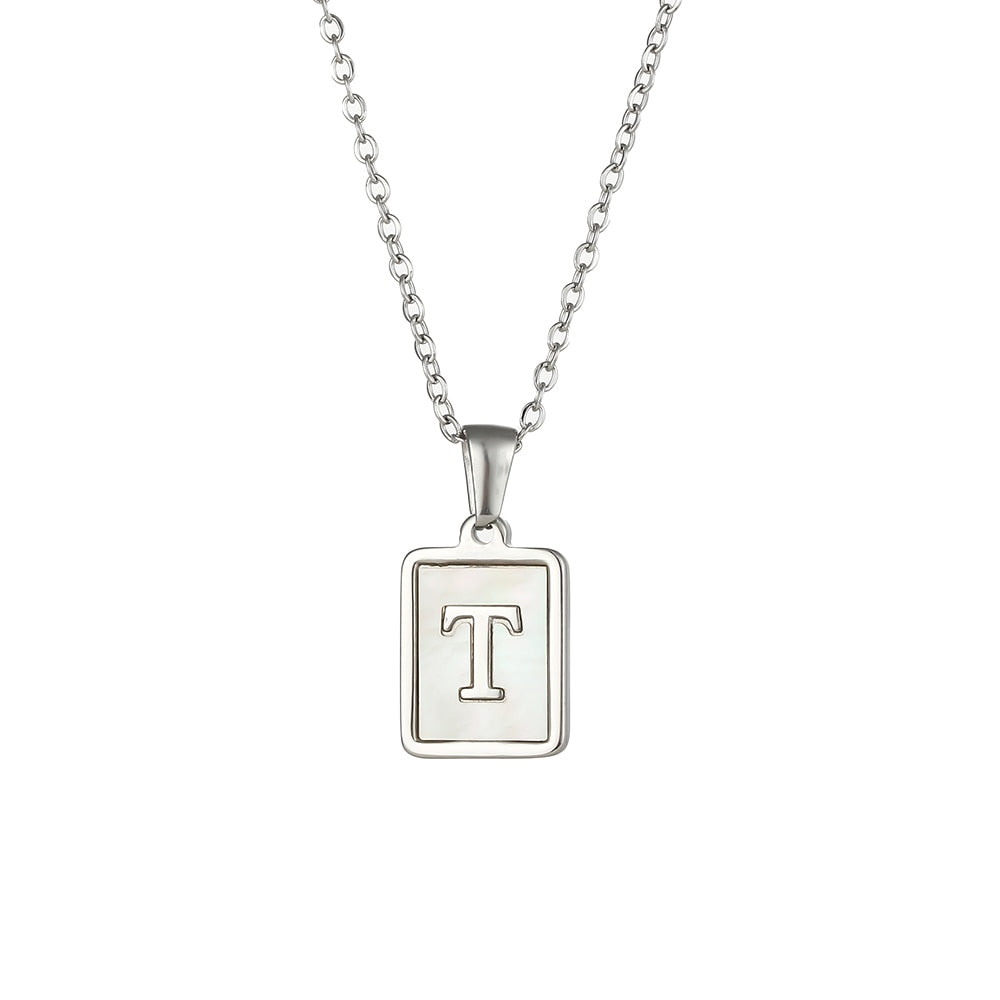 2021 Trend 18K Golden Chain Necklaces Male Square Natural Shell Initial Letters Pendant Stainless Steel Jewelry for Women Gifts