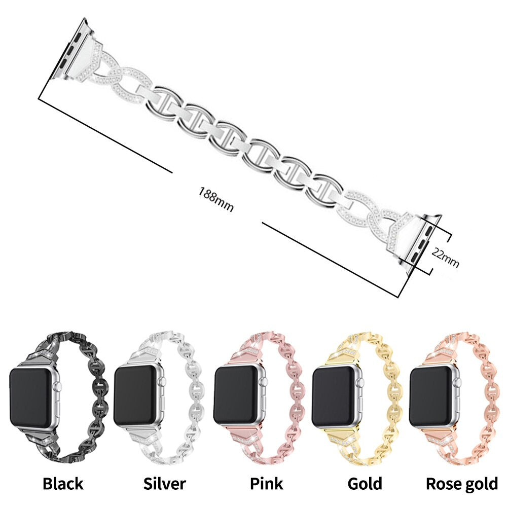 Fashion Diamond Bracelet for Apple Watch Band Series 7 SE 6 5 4 3 Women Strap for iWatch 41mm 45mm 40mm 44mm 38/42mm Metal Belt