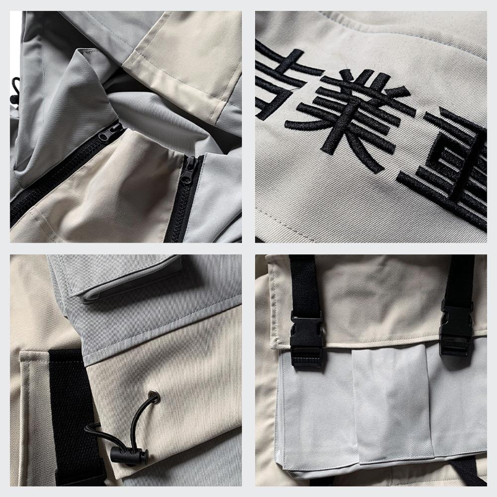 11 BYBB&#39;S DARK Patchwork Hip Hop Streetwear Hoodies Men 2020 Color Block Mulit Pockets Harajuku Japanese Hooded Jackets Coats