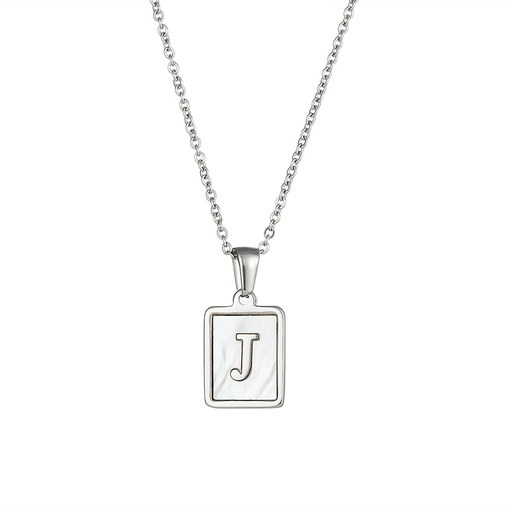 2021 Trend 18K Golden Chain Necklaces Male Square Natural Shell Initial Letters Pendant Stainless Steel Jewelry for Women Gifts