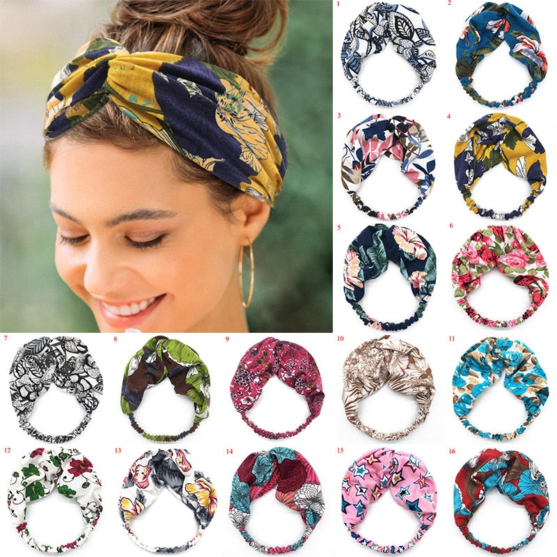 Fashion Women Girls Summer Bohemian Hair Bands Print Headbands Vintage Cross Turban Bandage Bandanas HairBands Hair Accessories