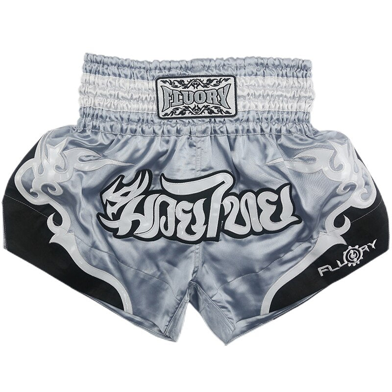 Fluory  Men Women Kids Fight shorts Boxing Pants Shorts embroidery MMA Shorts Muay thai shorts for combat games