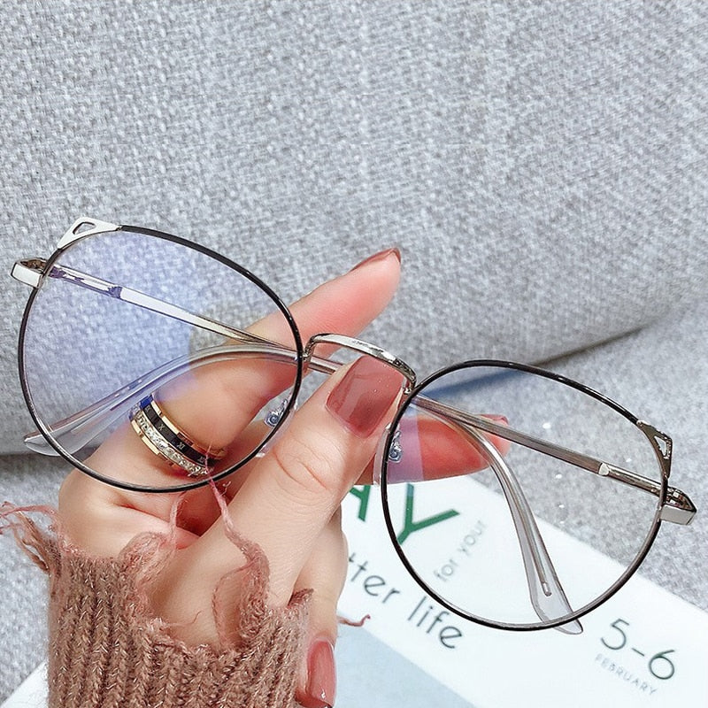 2022 Trends Women Office Anti Blue Light Oversized Computer Glasses Cat Eye Female Blue Blocking Big Size Eyeglasses Alloy Frame