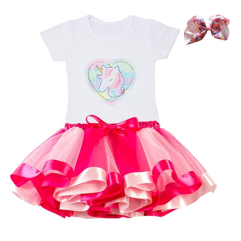 Kids Clothes Summer Fashion Unicorn T shirt whit Skirt Baby Girls Clothes Chilren Birthday Clothes Sets for 3 4 5 6 7 8 Yrs Girl