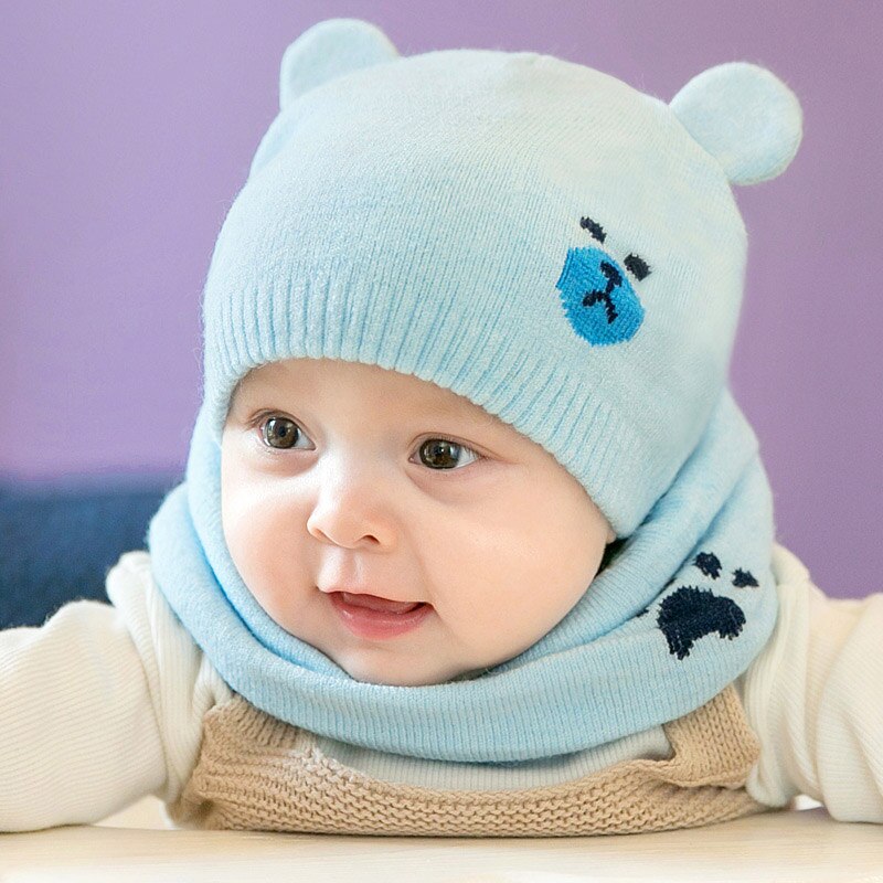 2Pcs Baby Hat Scarf Set Bear Cat Warm Knitted Baby Winter Hat Cap Bonnet Kids Hat Boy Girl Caps Boys Girls Crochet Beanie Autumn