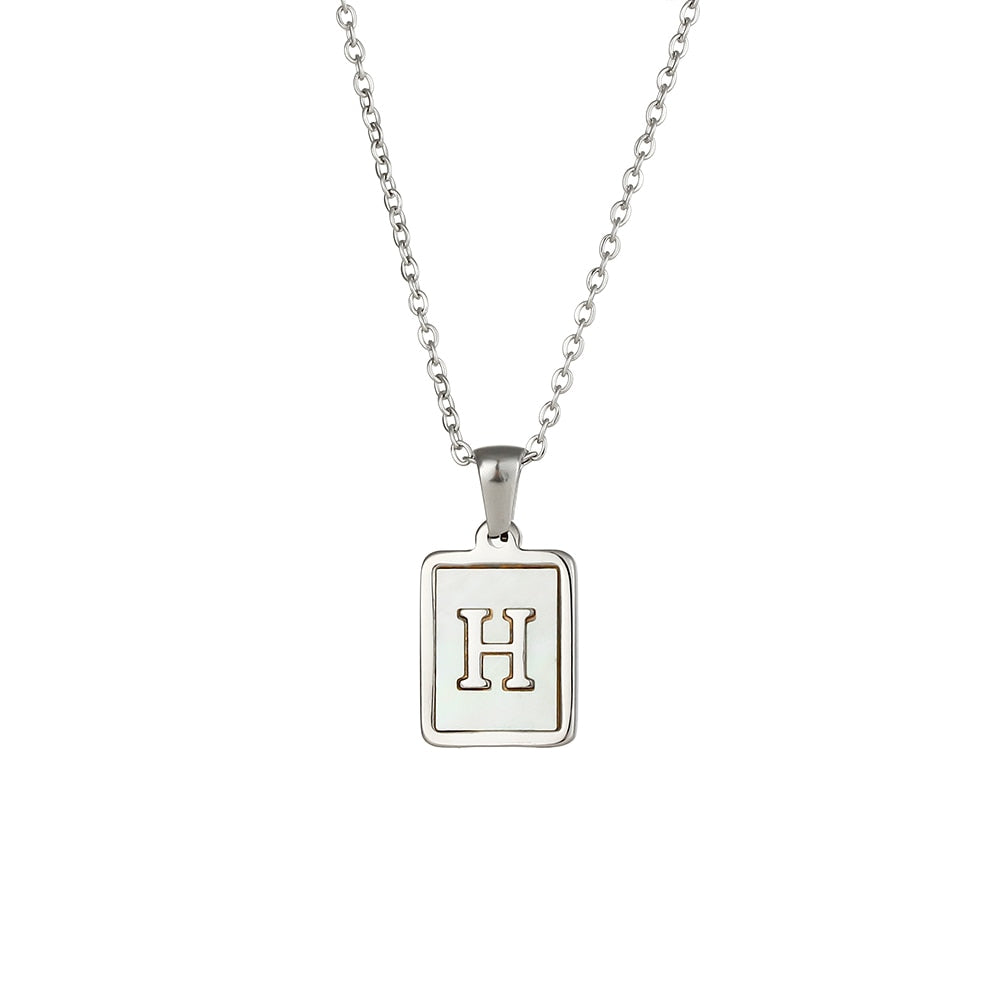 2021 Trend 18K Golden Chain Necklaces Male Square Natural Shell Initial Letters Pendant Stainless Steel Jewelry for Women Gifts