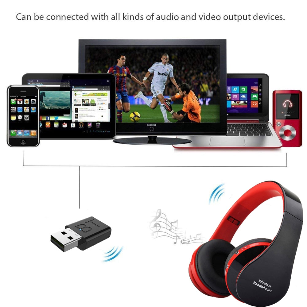FLOVEME TV Bluetooth Headphones HiFi bluetooth headset Deep Bass Wireless Headphone with Transmitter Stick For TV Computer Phone