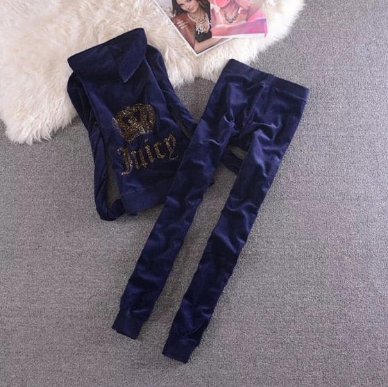 2022 Women&#39;s Elegant Velvet Tracksuit Two Piece Set Women Sexy Hooded Long Sleeve Top And Pants Bodysuit Suit