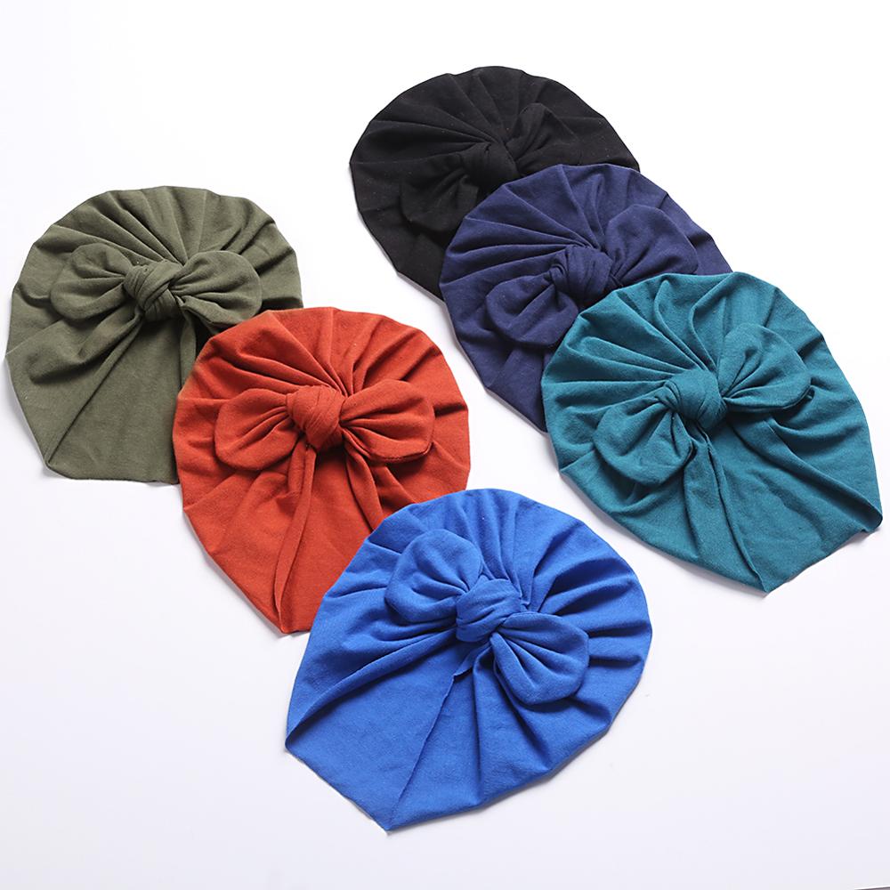 Solid Baby Cotton Beanies Cute Bear Ear Bowknot Turban Hats Sweet Soft 0-4T Elastic Caps for Newborn Baby Boy Girls Headwraps