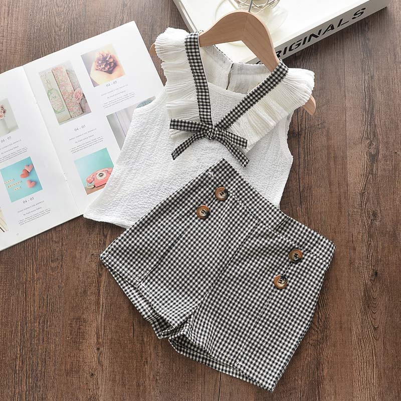 Bear Leader Girls Clothing Sets 2022 Summer Kids Clothes Floral Chiffon Halter+Embroidered Shorts Straw Children Clothing