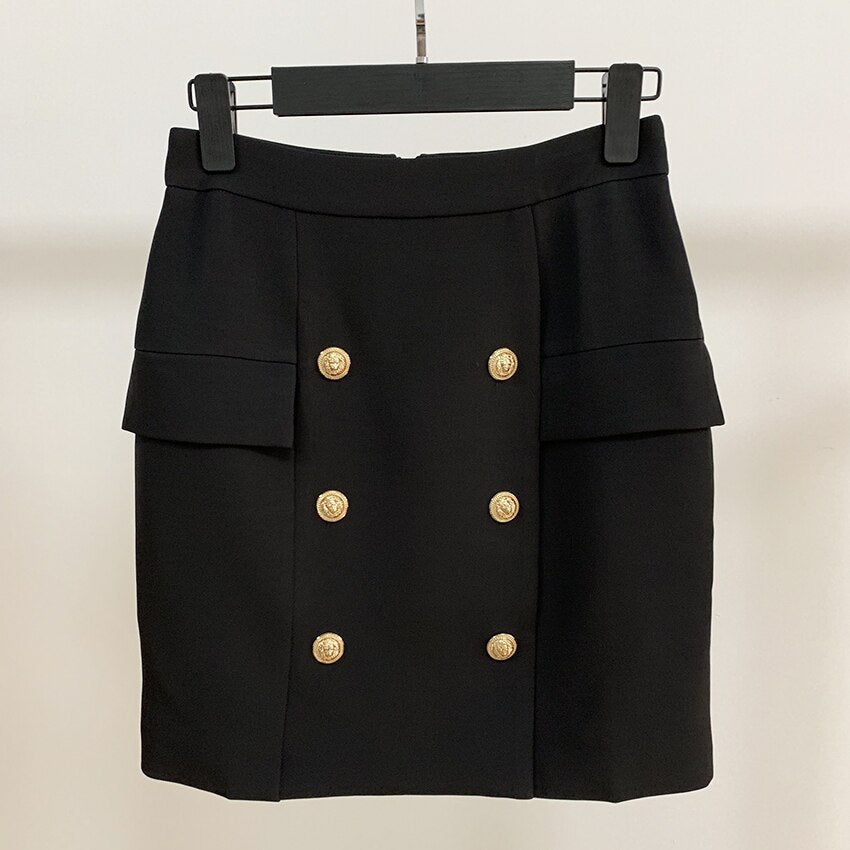 HIGH STREET Newest 2022 Designer Career Skirt Women's Metal Lion Buttons Embellished Mini Skirt