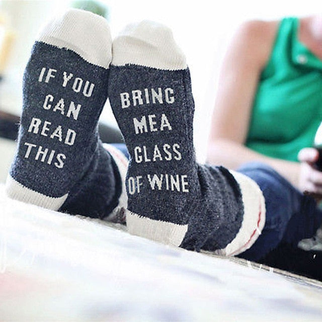Autumn Spring Women Wine Socks Knitted Letter Cute Meia Funny Sokken Chaussette Novelty Femme Winter Warm Home Sport Hipster Sox