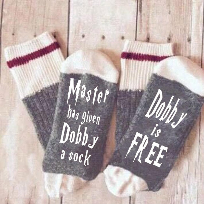 Autumn Spring Women Wine Socks Knitted Letter Cute Meia Funny Sokken Chaussette Novelty Femme Winter Warm Home Sport Hipster Sox