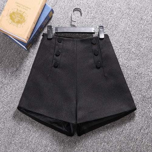 Short Mujer Korean Woolen Shorts Women 2022 Winter Loose Wide Leg Shorts Feminino Autumn  Zipper Pocket Buttons Shorts 7435 50