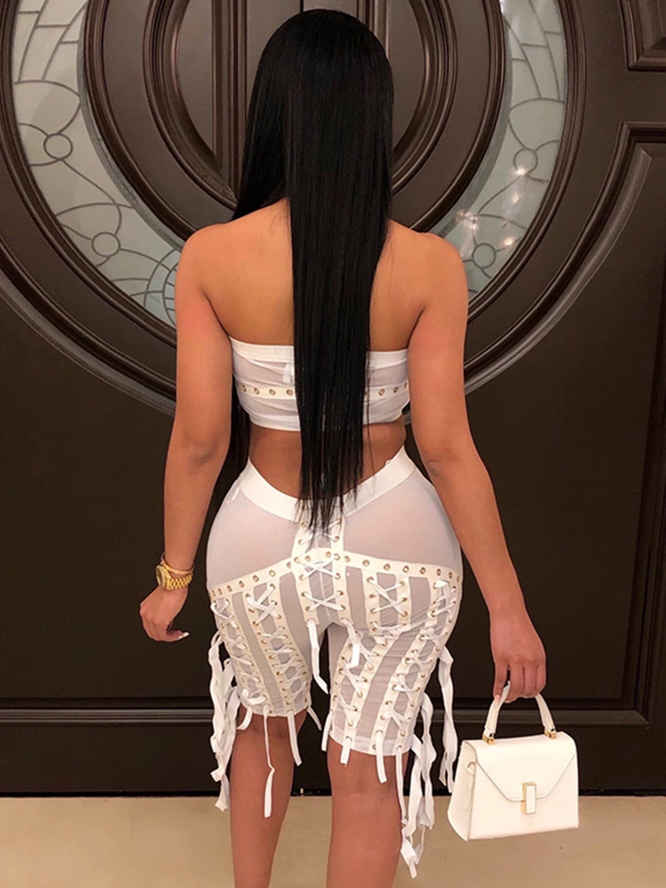 Sexy mesh perspective Women's Two Piece Set Top and shorts 2 Piece Set Club Celebrity Party Pants Suit 2022 Summer New Fashion