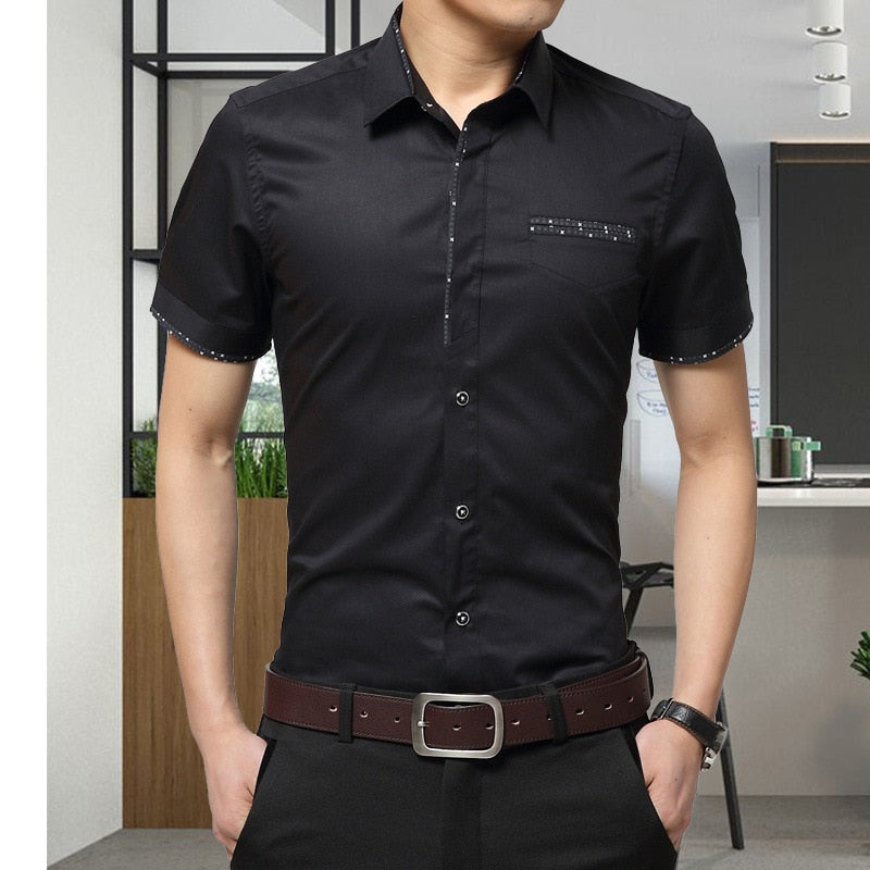 2022 Summer New Men&#39;s Shirt Brand Luxury Men Cotton Short Sleeves Dress Shirt Turn-down Collar Cardigan Shirt Men Clothes