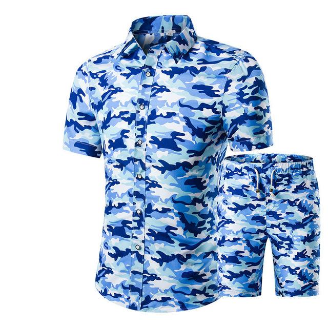 Summer Men Sets 2022 New Print Floral Short Sleeve Shirts Sets Fashion Casual Fit Slim Turn-down Collar Men Suits