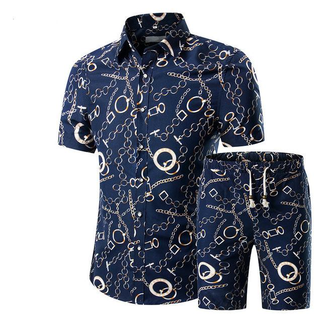 Summer Men Sets 2022 New Print Floral Short Sleeve Shirts Sets Fashion Casual Fit Slim Turn-down Collar Men Suits