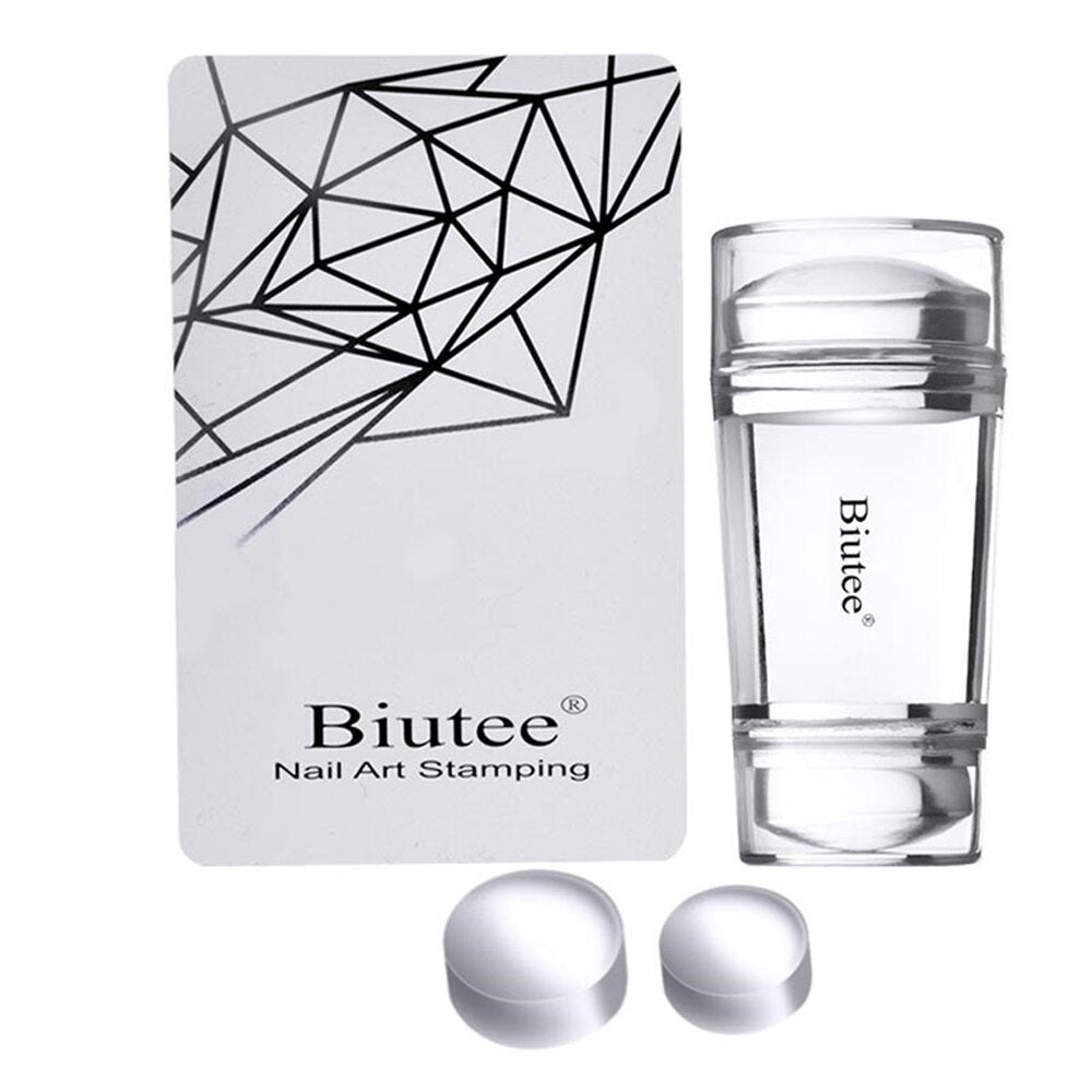 Biutee Nail Art Templates Pure Clear Jelly Silicone nail stamping plates Scraper with Stamping Gel Kit Nail Stamp Nail Art