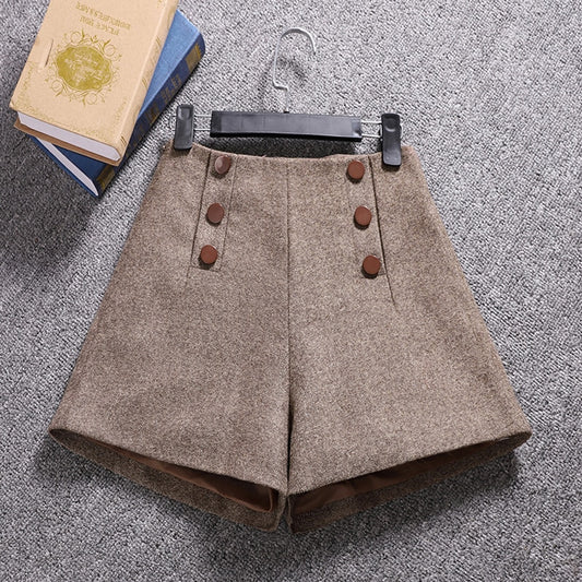 Short Mujer Korean Woolen Shorts Women 2022 Winter Loose Wide Leg Shorts Feminino Autumn  Zipper Pocket Buttons Shorts 7435 50