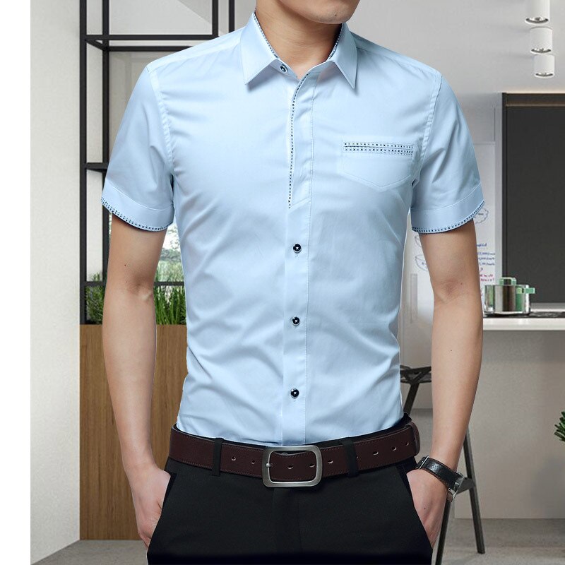 2022 Summer New Men&#39;s Shirt Brand Luxury Men Cotton Short Sleeves Dress Shirt Turn-down Collar Cardigan Shirt Men Clothes