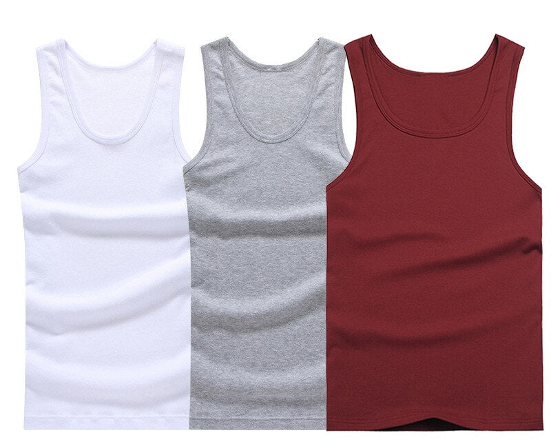 Hot Sale 3pcs / 100% Cotton Mens Sleeveless Tank Top Solid Muscle Vest Undershirts O-neck Gymclothing Tees Whorl Tops