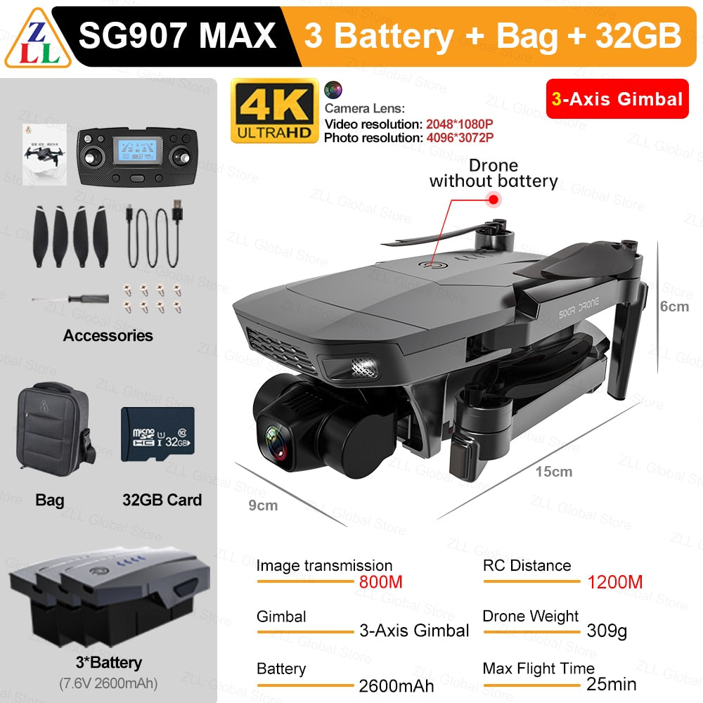 ZLL SG907 MAX GPS Drone 4K Camera 5G FPV WiFi With 3-Axis Gimbal ESC 25 Minutes Flight Brushless RC Quadcopter Profesional Dron