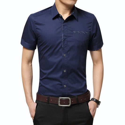 2022 Summer New Men&#39;s Shirt Brand Luxury Men Cotton Short Sleeves Dress Shirt Turn-down Collar Cardigan Shirt Men Clothes