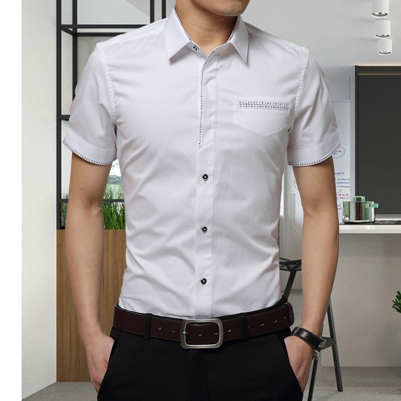2022 Summer New Men&#39;s Shirt Brand Luxury Men Cotton Short Sleeves Dress Shirt Turn-down Collar Cardigan Shirt Men Clothes